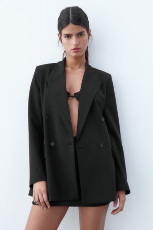 Базовый черный пиджак жакет блейзер двубортный Zara