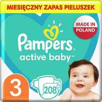 Pampers Pieluchy Rozmiar 3 (6-10kg), Active Baby Pieluszki, 208 Sztuk