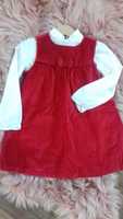 Sukienka czerwona świąteczna welur 92 dziewczynka+biała bluzka komplet