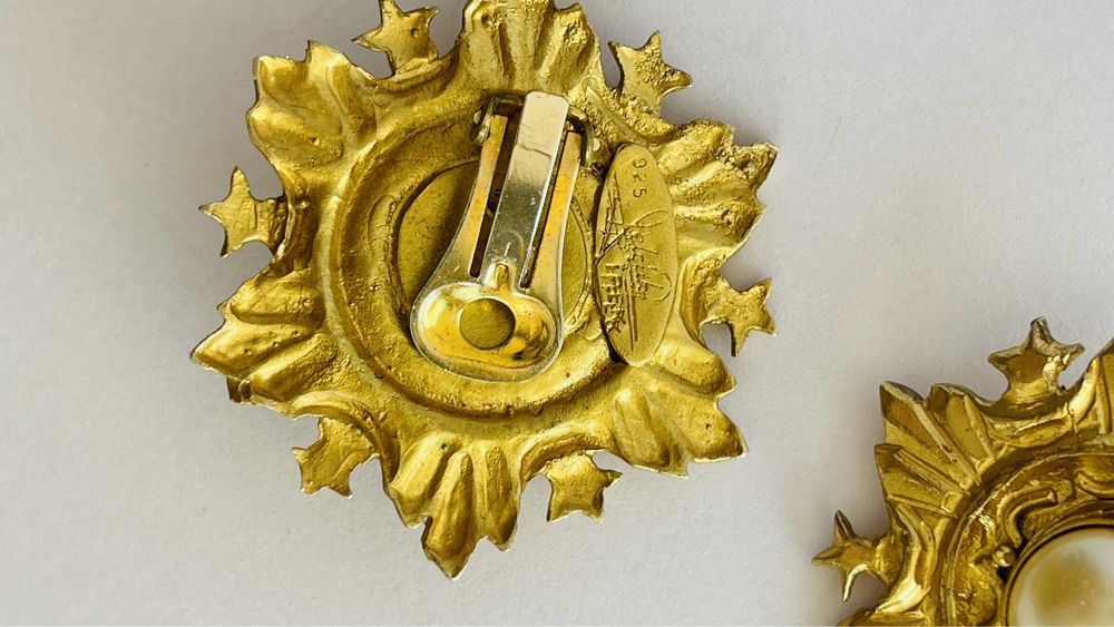 Винтажные позолоченные серьги из серебра 925 с жемчугом Швейцария