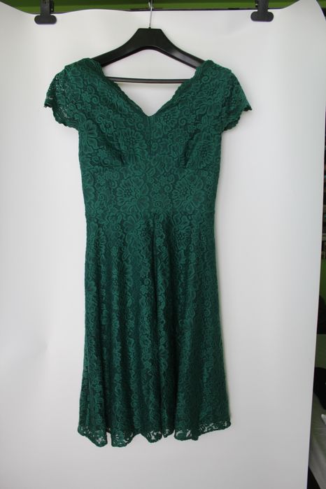 Szmaragdowa zielona sukienka koronkowa elegancka na wesele Amber L 40