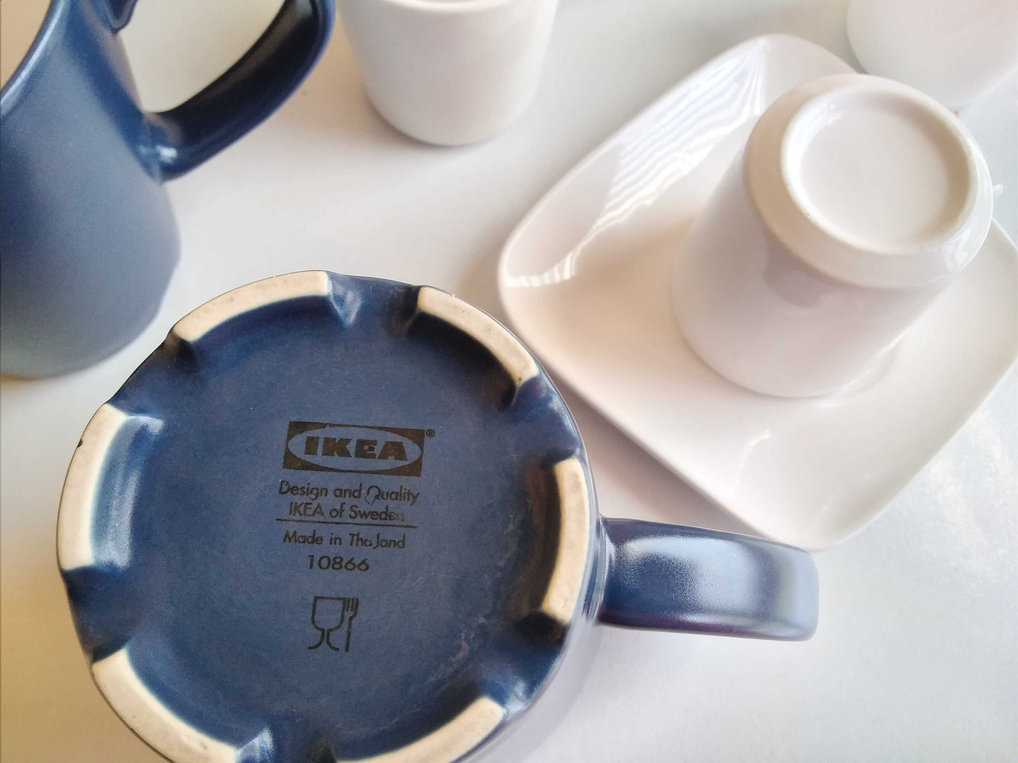 5 chávenas café c/ pires brancas / 4 canecas IKEA azuis, cd conj. 5€
