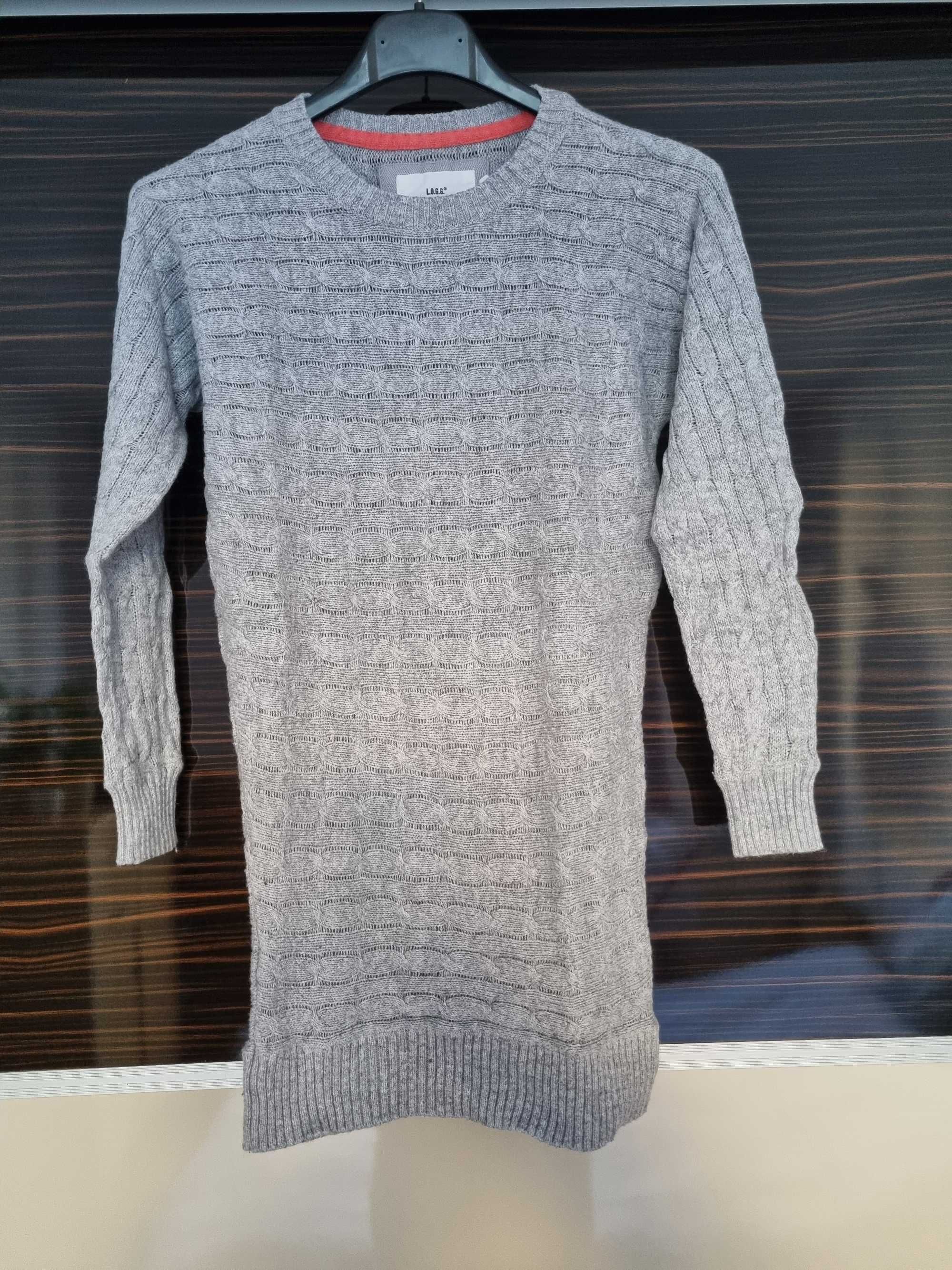 Sweter, sukienka, tunika szara, H&M, 122-128 cm