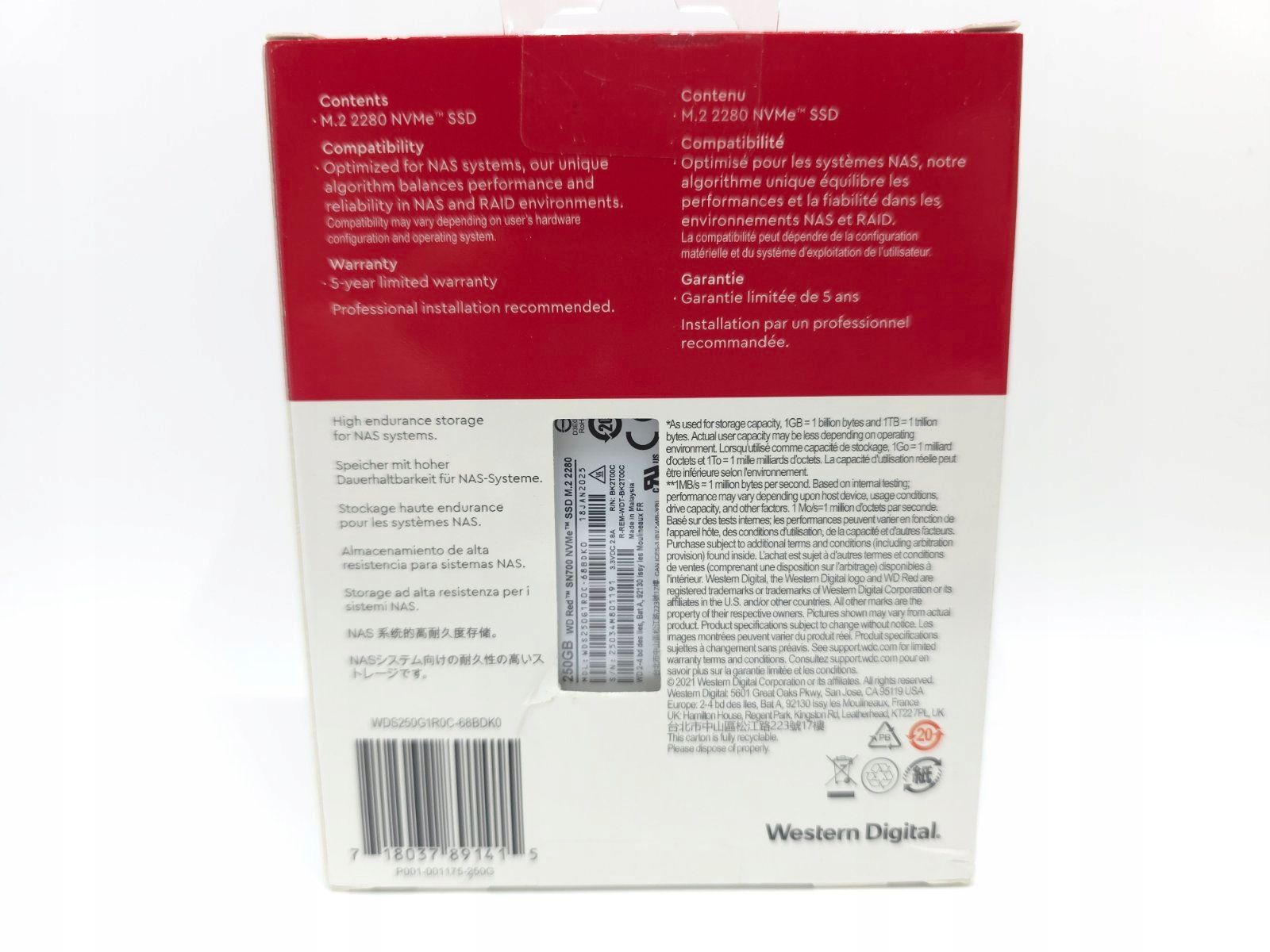 WD Red SN700 250GB Dysk SSD M2 PCIe NVMe 3100 MBs do NAS fabryczny