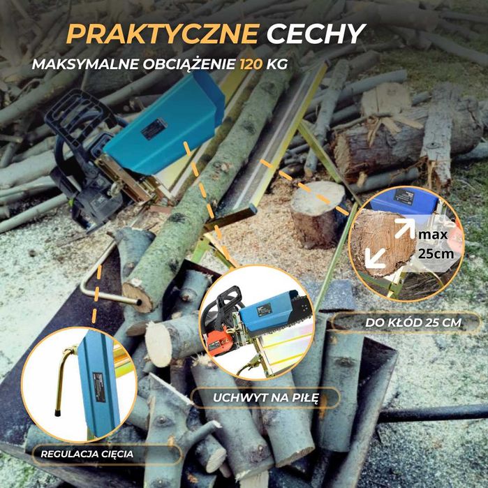 stojak do cięcia drewna z uchwytem na piłę łańcuchową koziołek stalowy