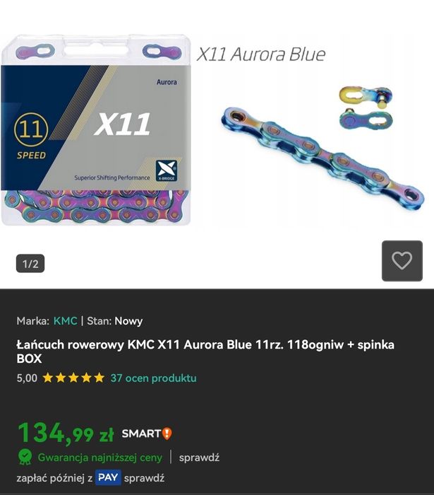 Łańcuch rowerowy KMC X11, wersja PETROL AURORA