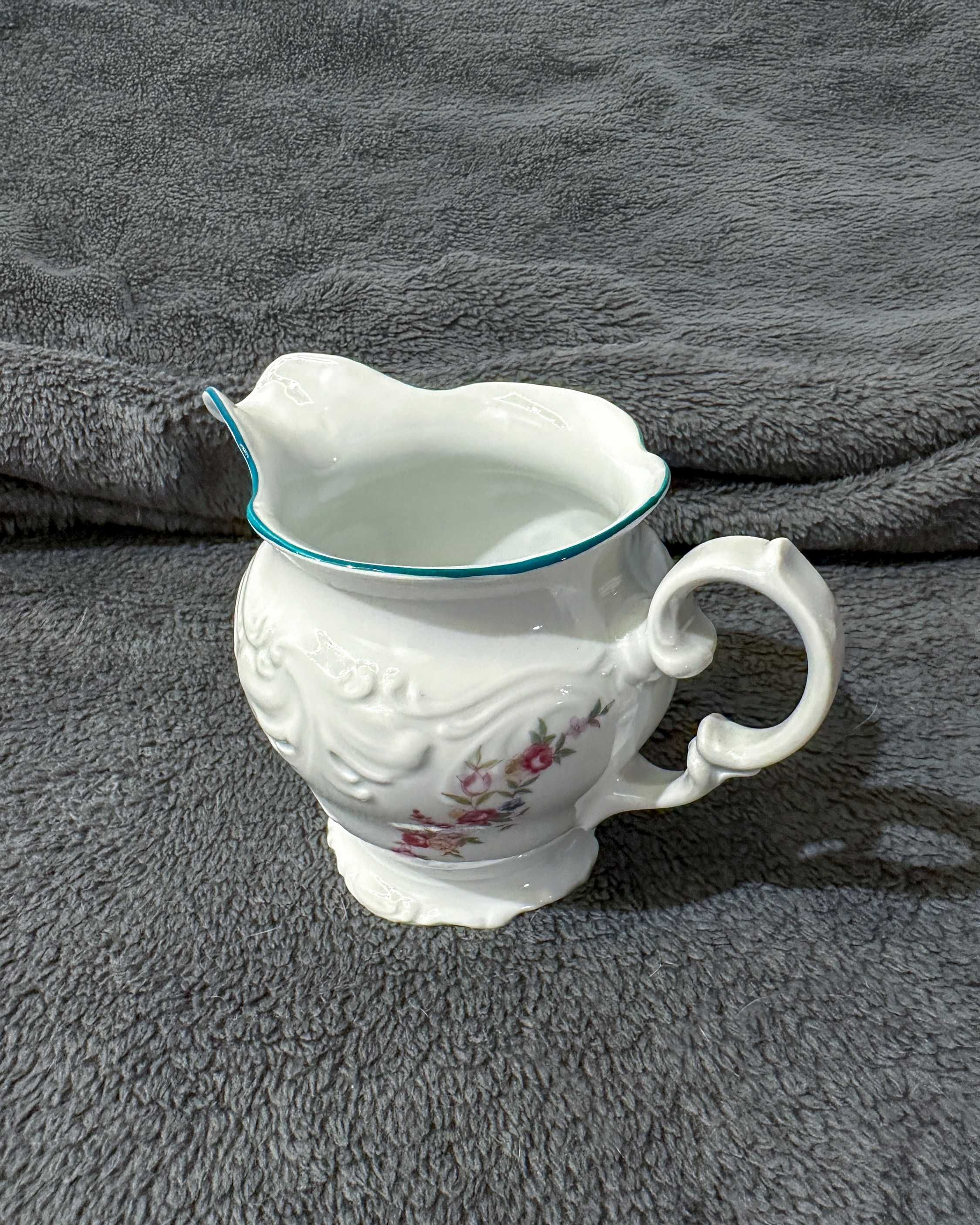 Serwis kawowy Wałbrzych – Fryderyka, kwiaty, turkus, porcelana 23 el.