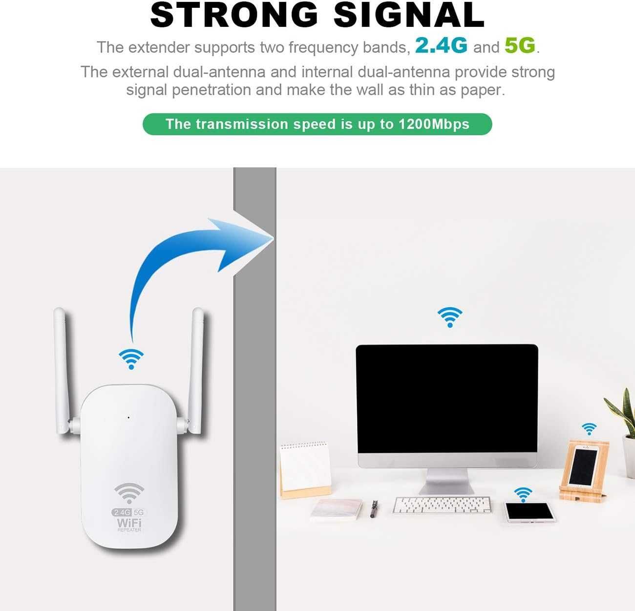 Potężny wzmacniacz WiFi z 1 portem Ethernet 2 anteny