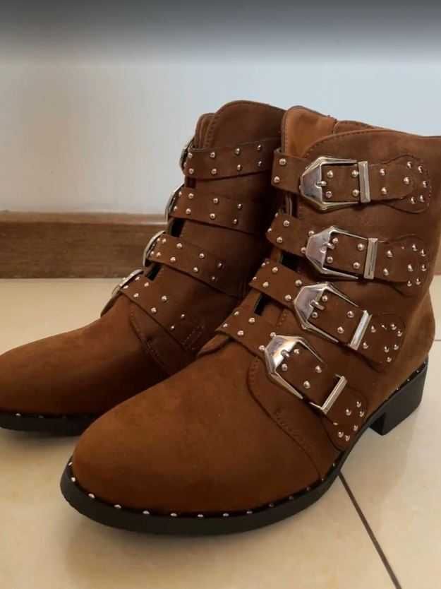 NOWE Brązowe botki z klamrami 39