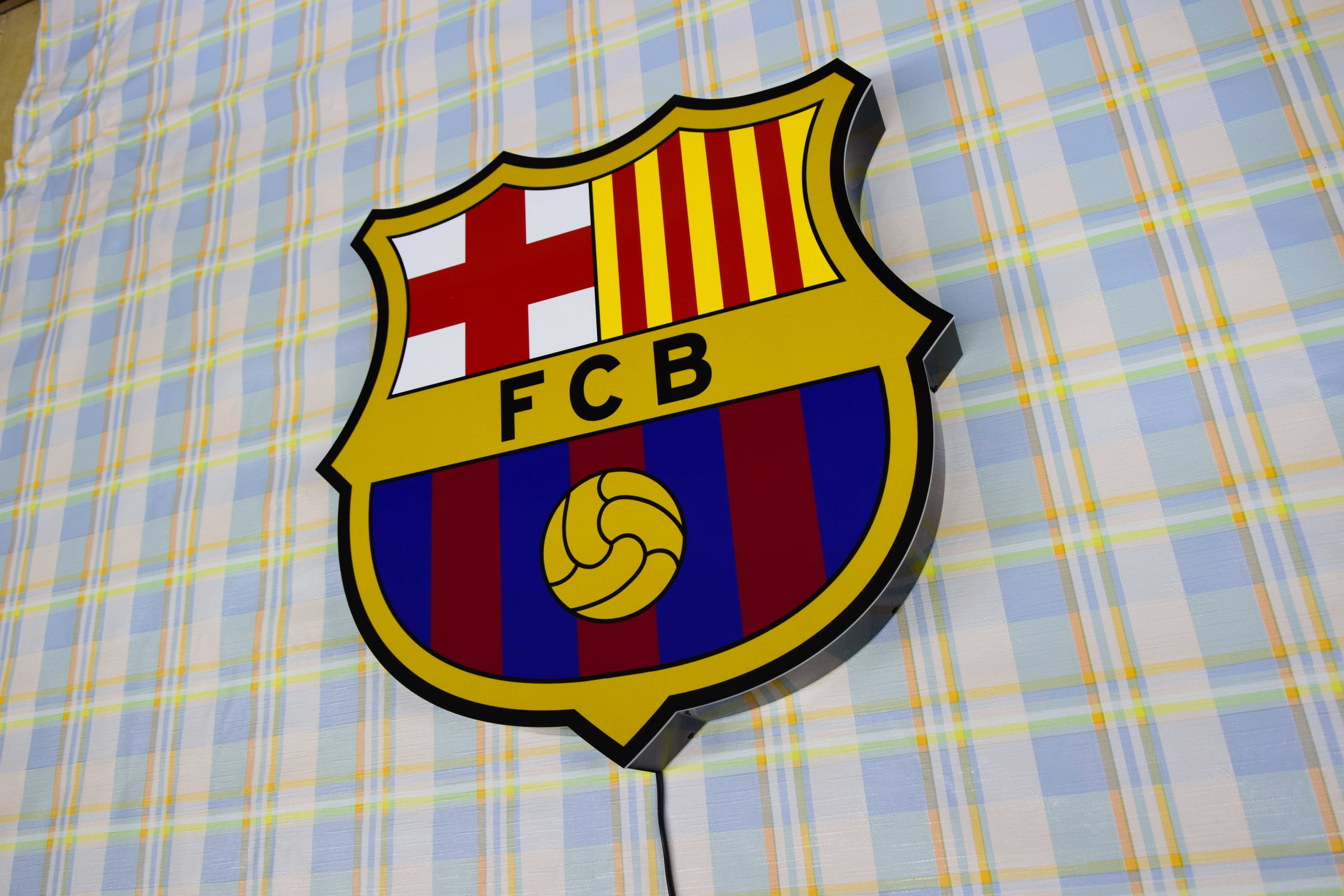 LED Neon FCB, Podświetlane Logo FC BARCELONA, Herb, Baner 3D, Kaseton