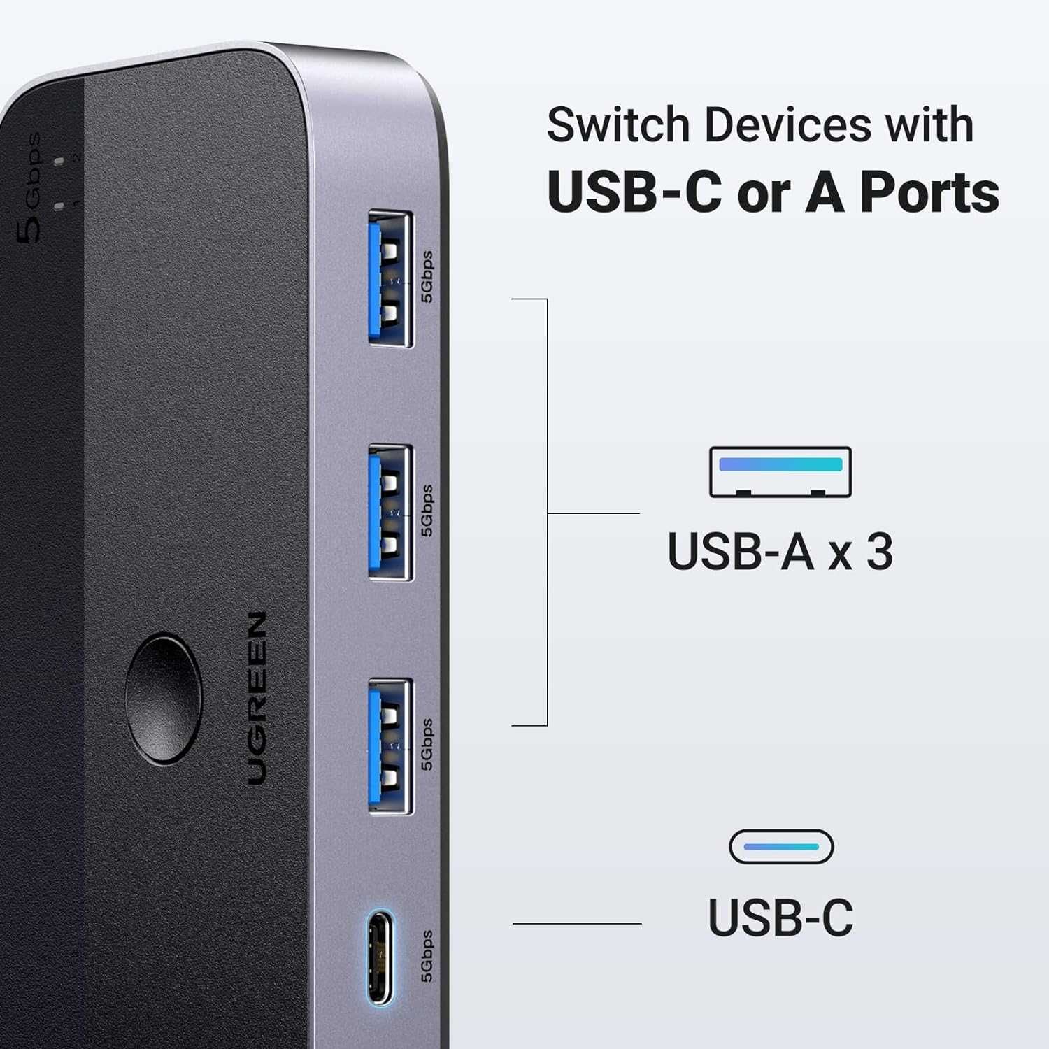 UGREEN USB 2-częściowy przełącznik USB 3.0 Przełącznik USB C 2 na 4