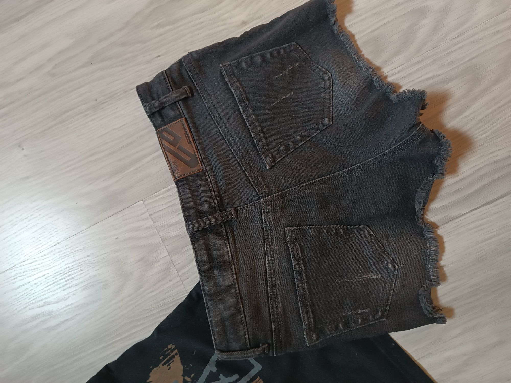 Szorty+t-shirt zestaw damski spodenki jeansowe XS-S krótkie dżinsy