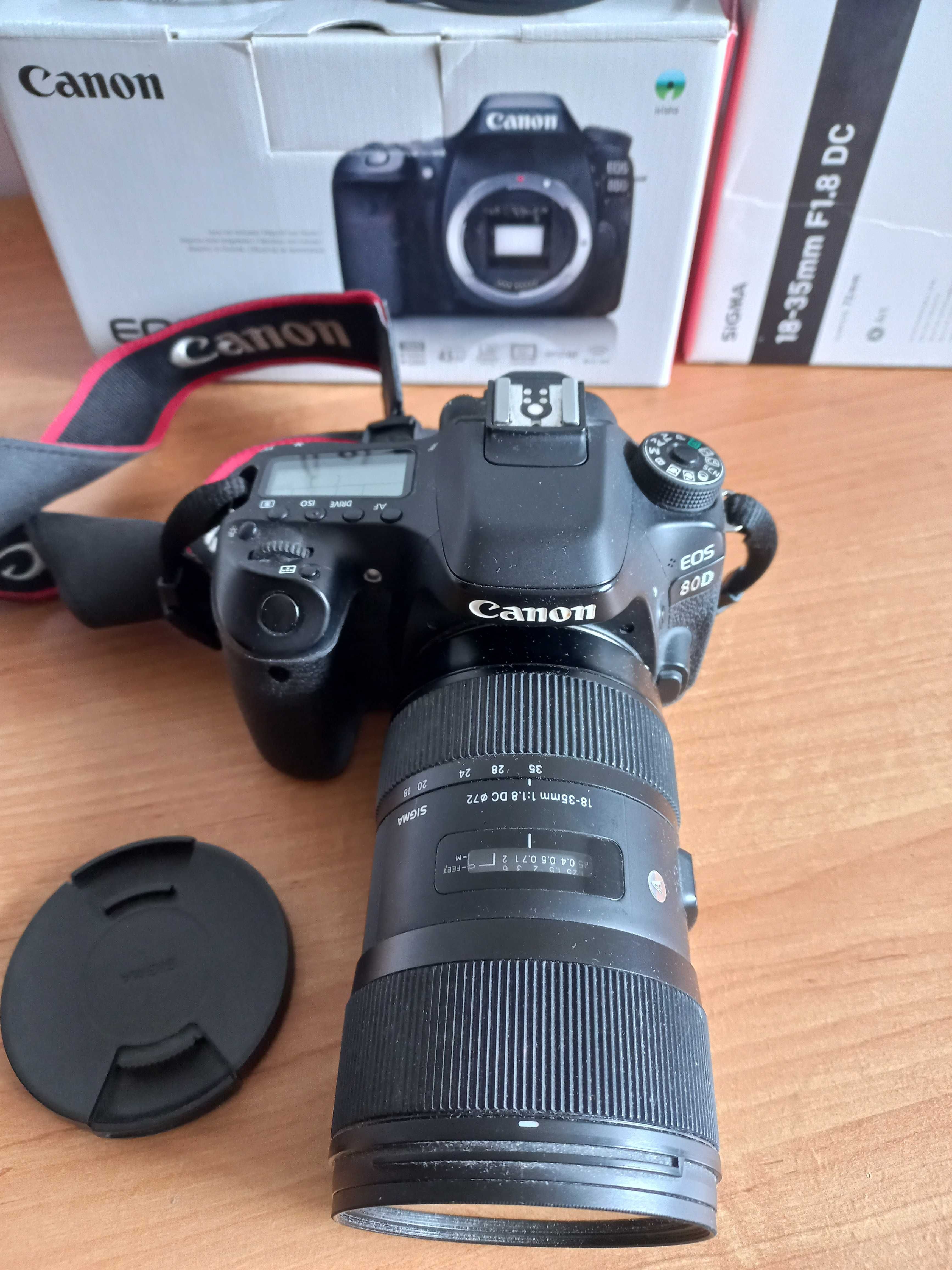 aparat Canon EOS 80D + obiektyw Sigma Art 18-35mm F/1.8 DC + akcesoria