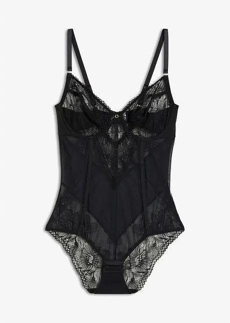 B.P.C. body czarne z koronką na fiszbinach r.90B