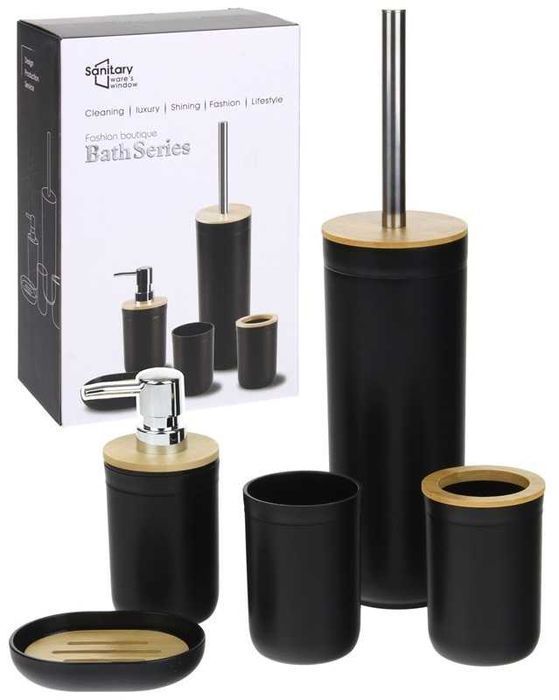Zestaw Łazienkowy Szczotka Do Wc Dozownik  Komplet 5 Elementów Czarny