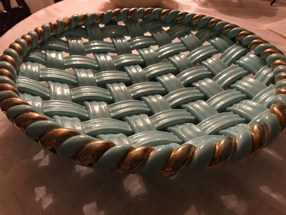 Antyki - Patera turkusowa z plecionką lata 30te