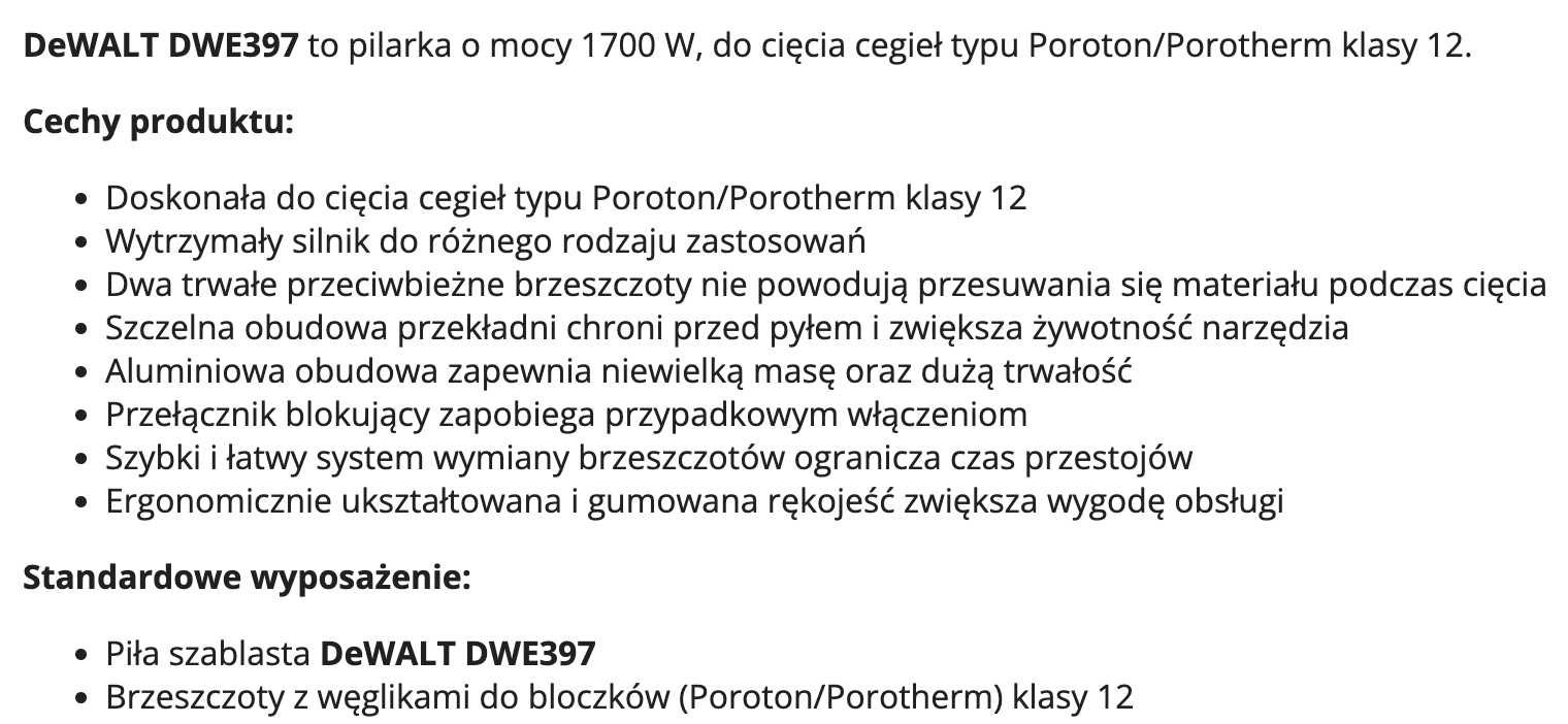 Elektryczna piła pilarka szablasta aligator DeWalt DWE397 430mm 1700W