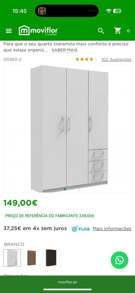Roupeiro em branco, quase novo, pouco tempo de uso.