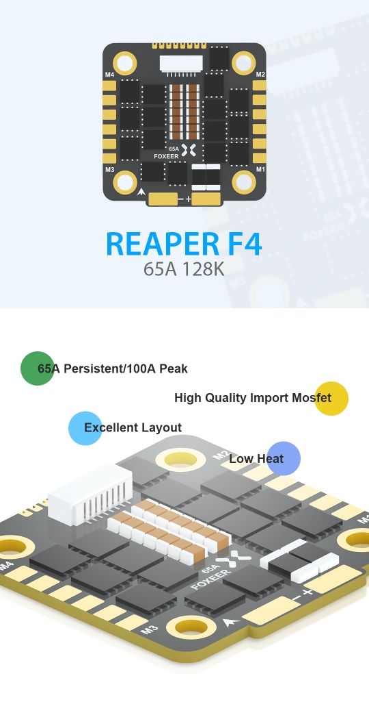 Регулятор обертів Foxeer Reaper F4 128K 65A BL32 BLHeli32 4B1