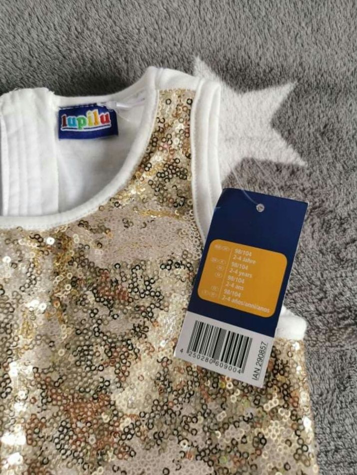 NOWA biała sukienka wizytowa tiulowa lupilu lidl 98 104 tiul cekiny