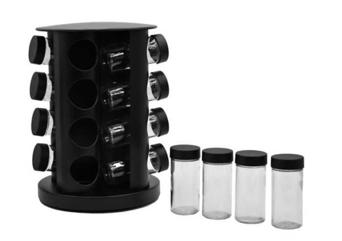 Przyprawnik Stojak obrotowy z pojemnikami na przyprawy 16szt czarny