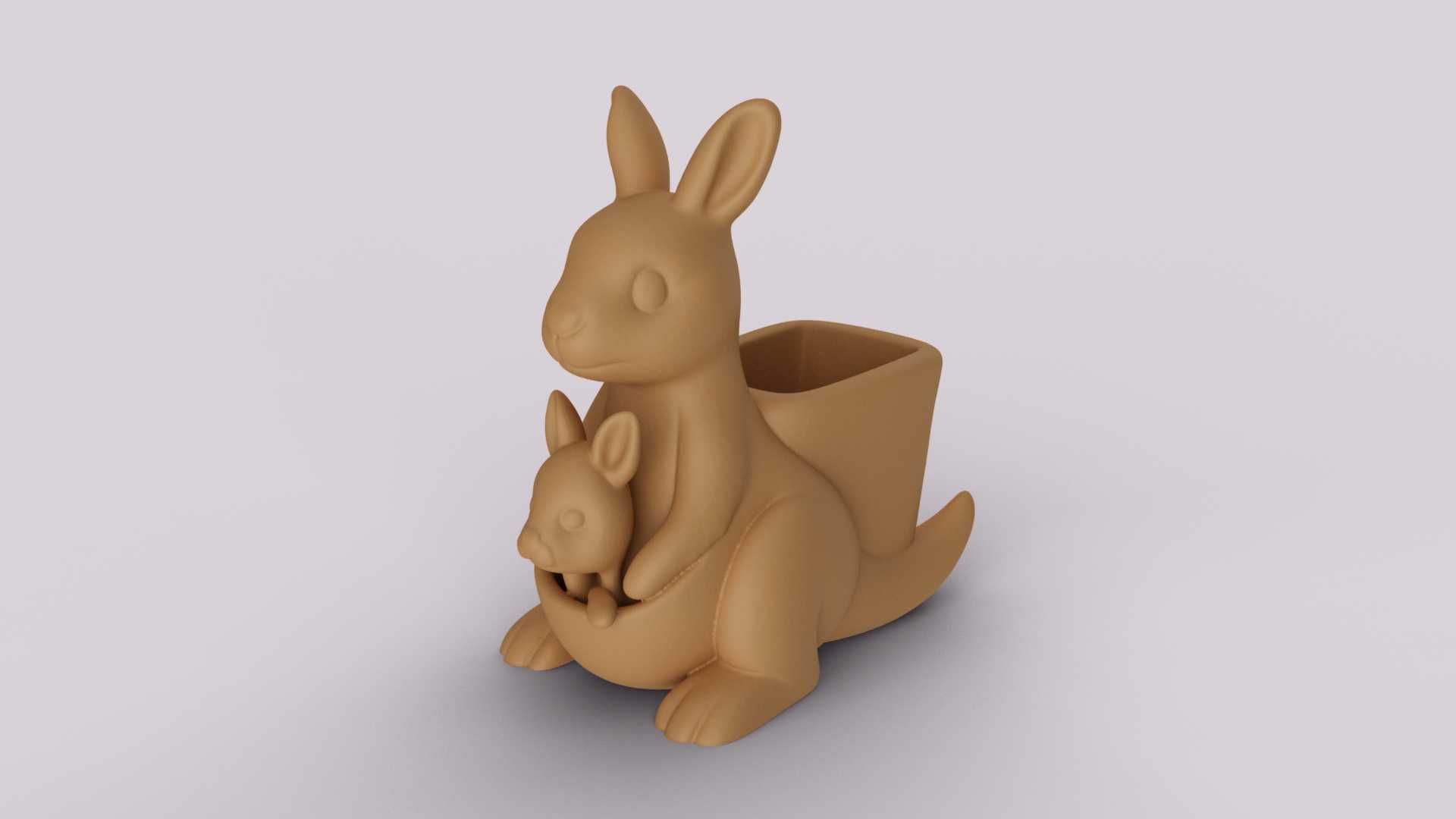 Vaso/Suporte Canguru Mãe e Filho 3D | Decoração Austrália Fofa