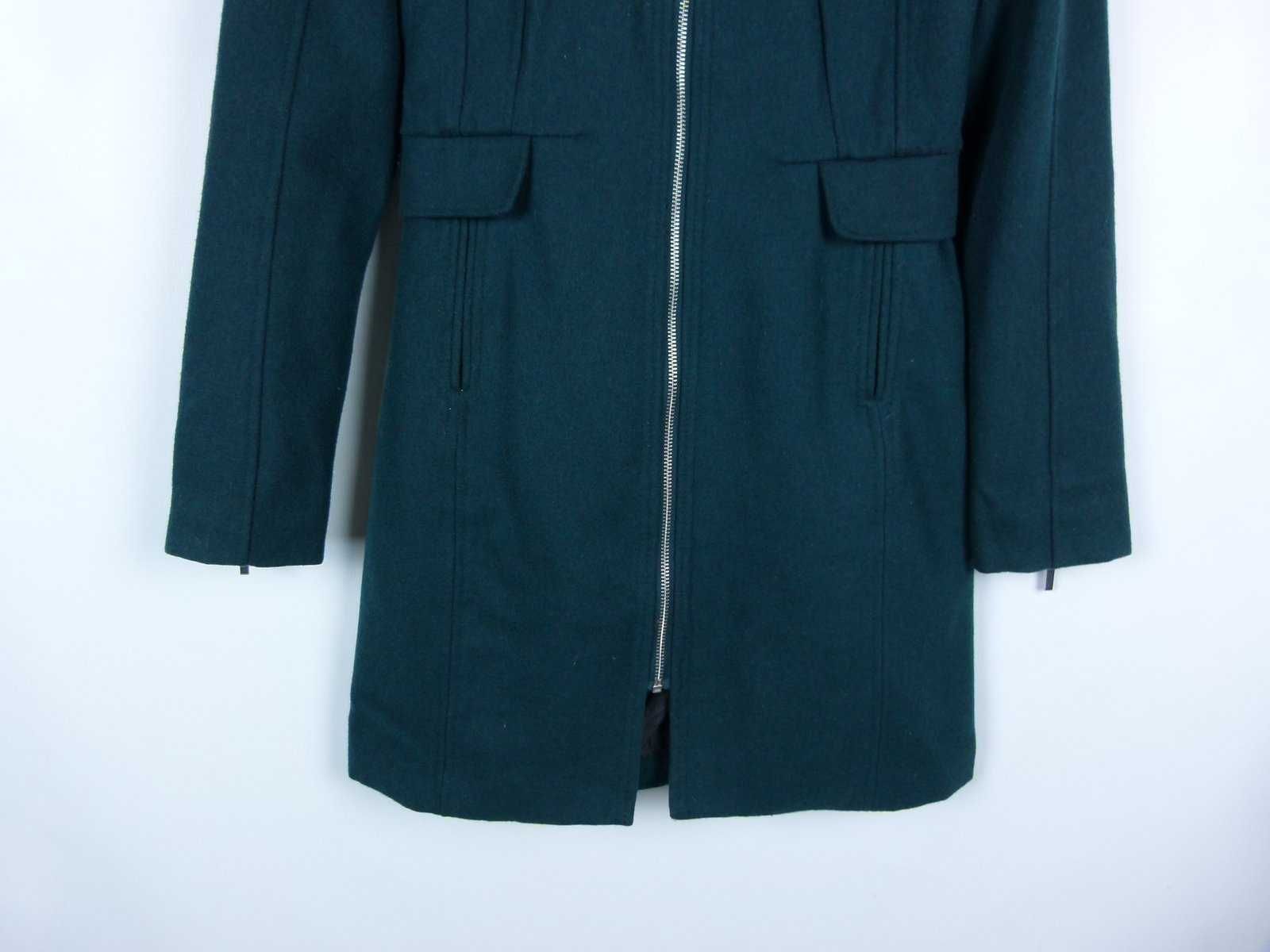 H&M ciemnozielony płaszcz jesionka  z wool zip / 34