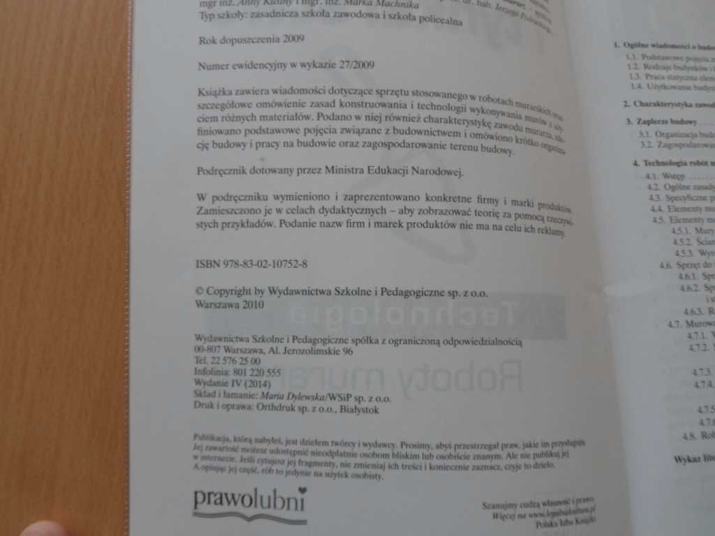 Murarstwo i tynkarstwo. Technologia roboty murarskie .