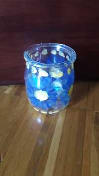 Słoiczek pojemnik lampion ręcznie malowany w niebieskie kwiaty