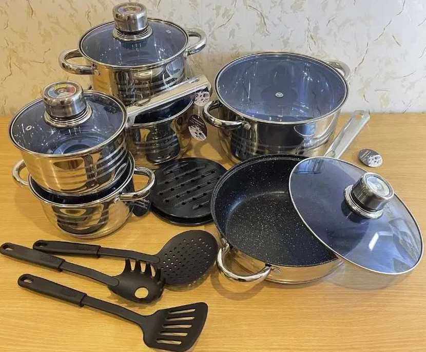 Набор посуды из нержавеющей стали 18 вещей Набор кастрюль и сковородки
