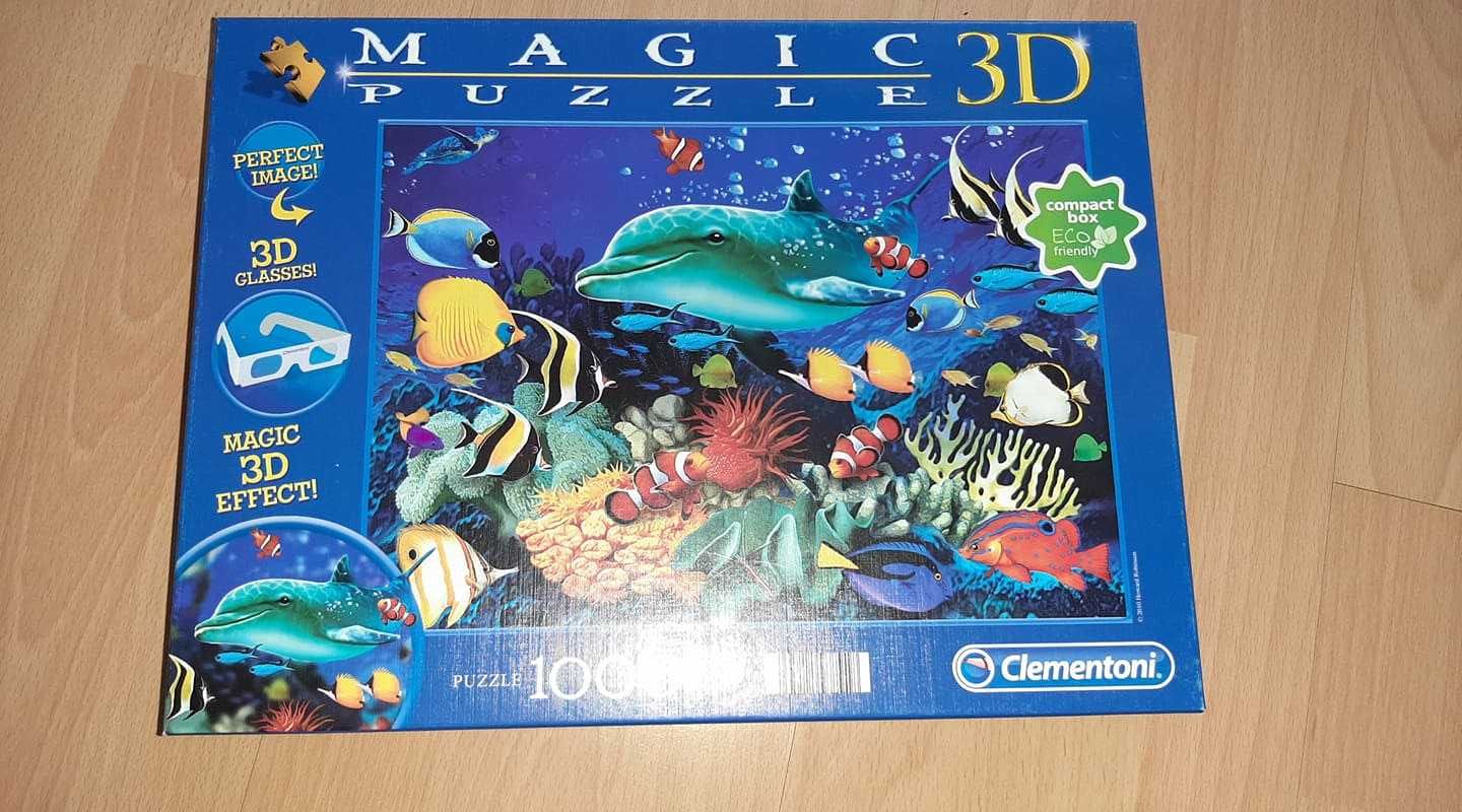 Magic Puzzle 1000 szt. 3D Dolphin Reef, kompletne idelane Clementoni