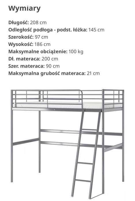 Łóżko piętrowe na antresoli IKEA z materacem bdb stan