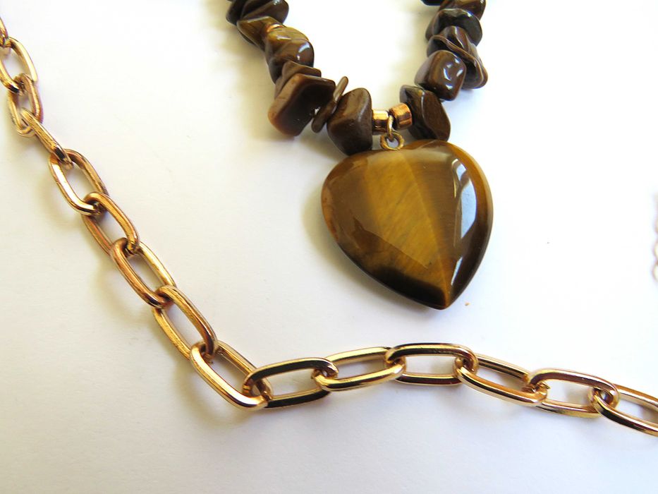 Naszyjnik serce :kamień naturalny TYGRYSIE OKO + bransoletka