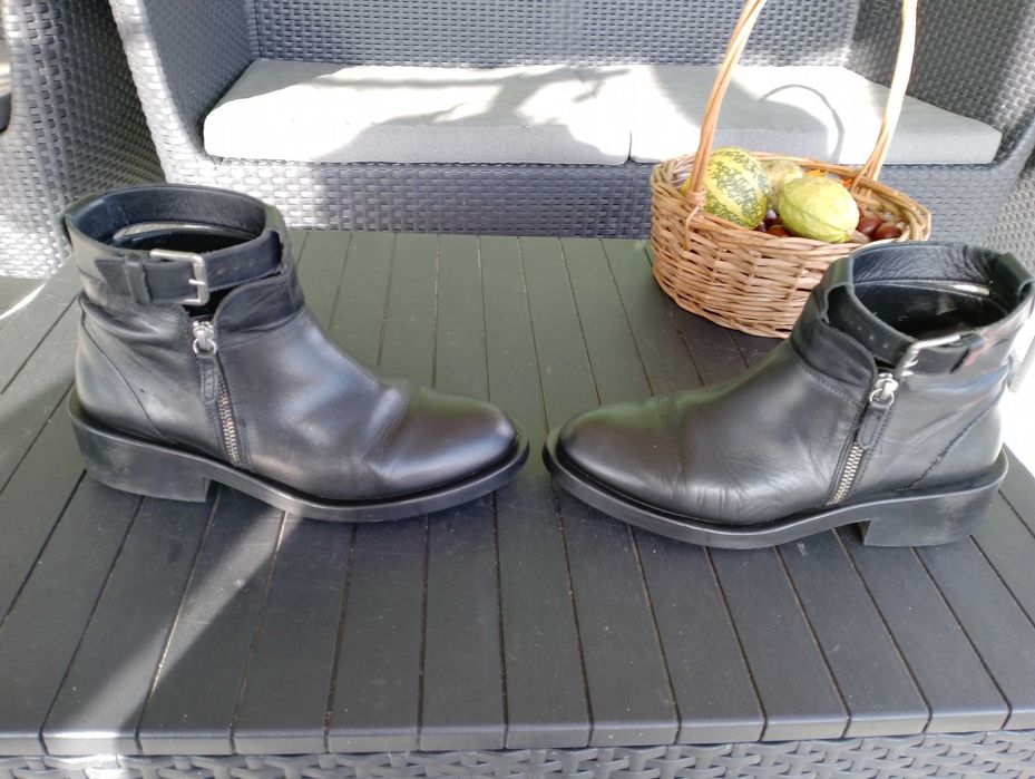 Zara TRAFALUC. Porządne masywne. Obcas 5 cm. Skóra naturalna 40.