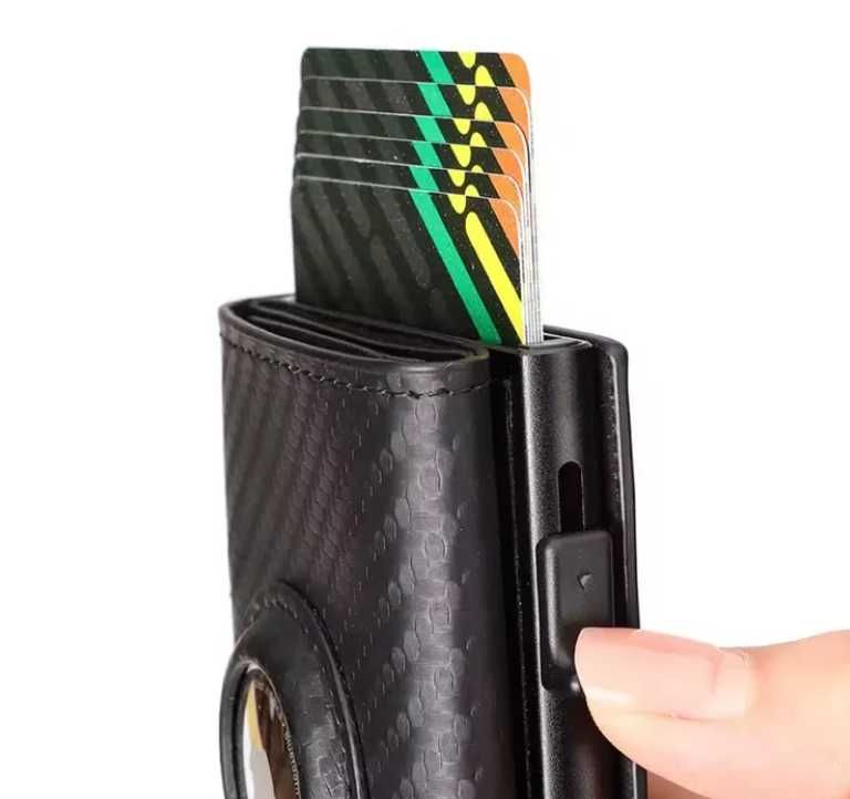 Portfel męski z włókna węglowego do AirTag RFID etui na karty kredyt.