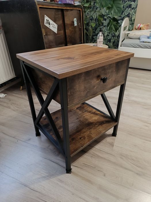 Szafka szafeczka stoliczek z szufladą loft loftowy czarne metalowe nog