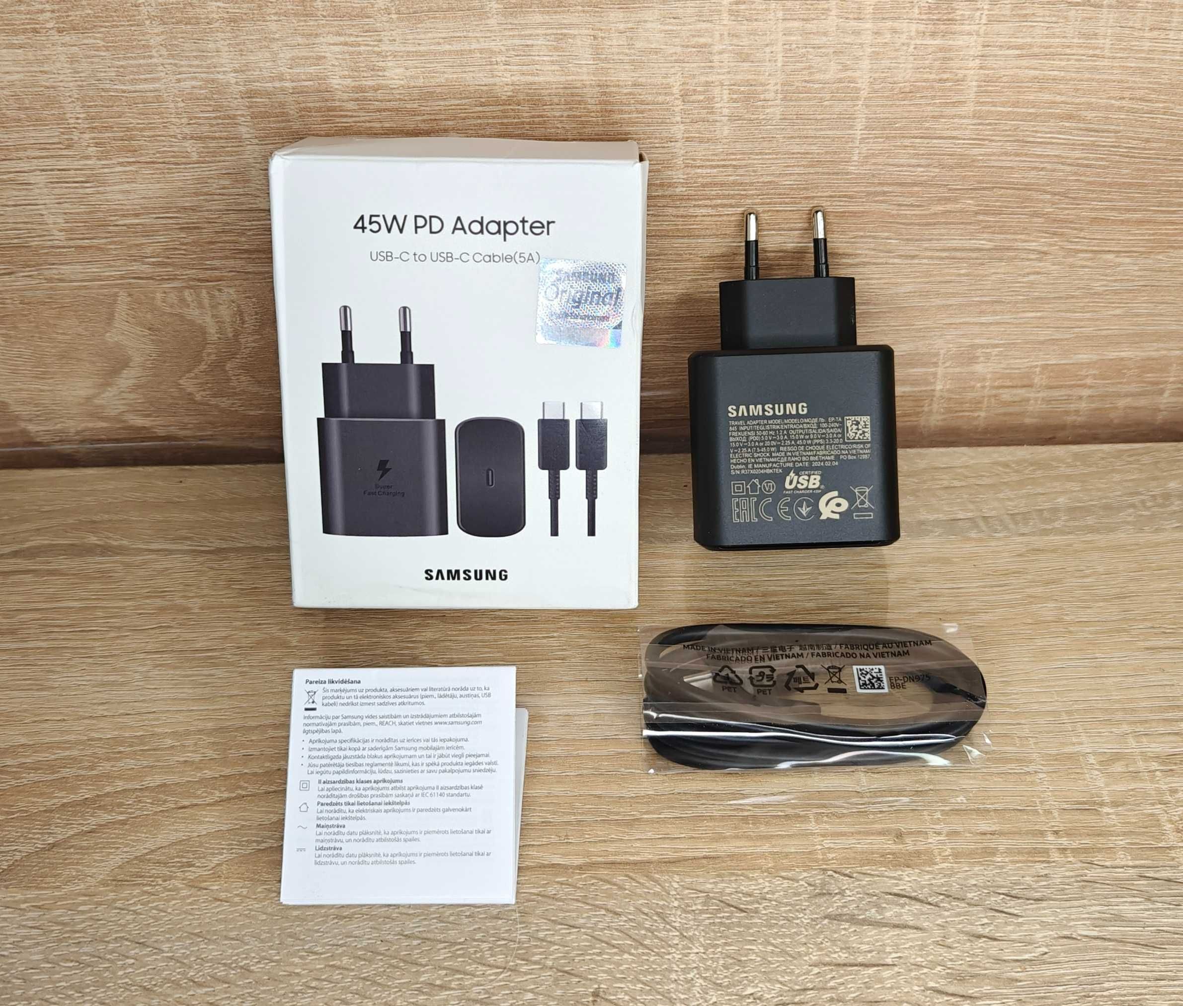 Зарядное Samsung 45 Вт + кабель 5 А, оригинальный комплект.