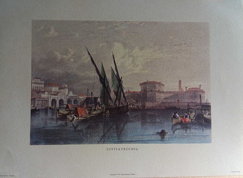 Coleção de 8 litografias de gravuras antigas de Itália