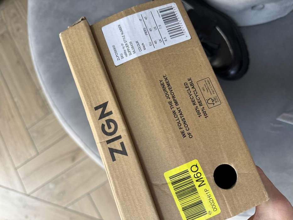 Oryginalne Skórzane Półbuty Damskie Zign Wsuwane Czarne na Platformie