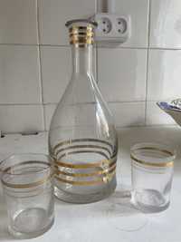 Графин кувшин рюмки  (стакани) скло з золотом, сервіз набір