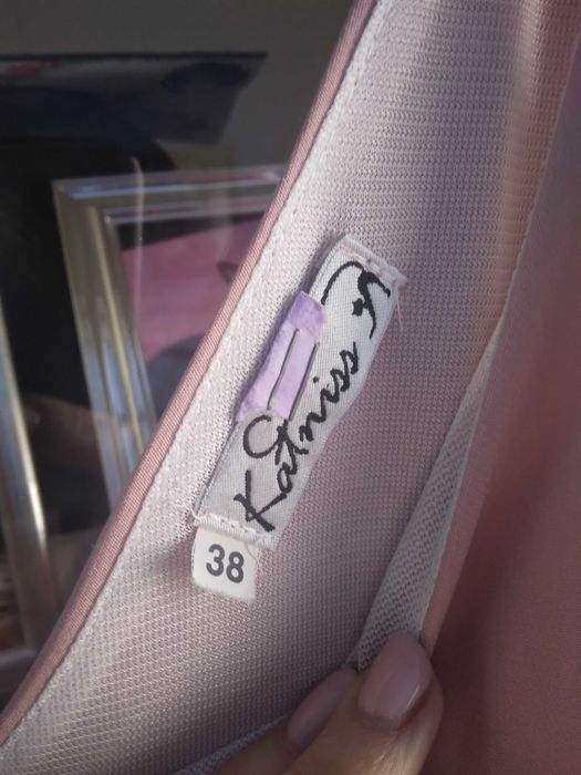 Sukienka maxi 38 M Katniss wieczorowa wesele damska pudrowy róż długa