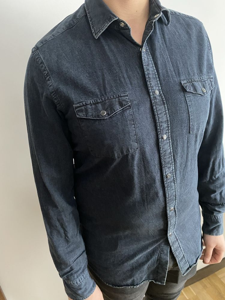 Koszula jeans massimo dutti L granatowa