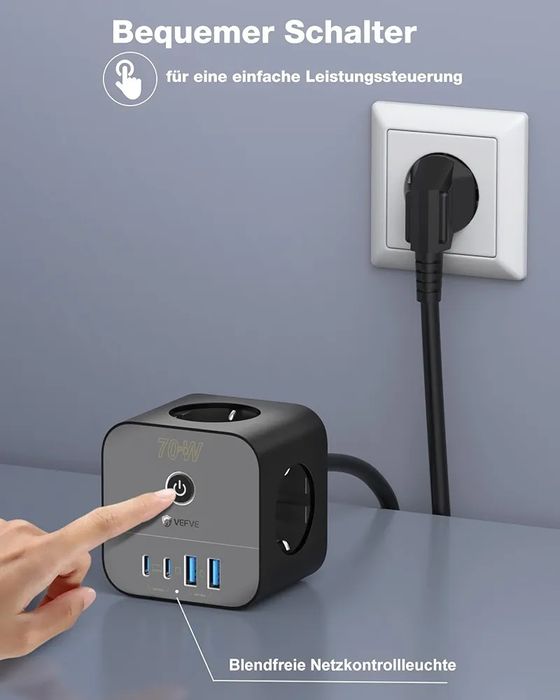 VEFVE 70W USB-C GaN inteligentna listwa zasilająca 7w1 O752