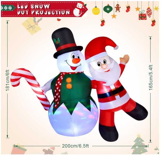 Nadmuchiwana dekoracja Bałwan z Mikołajem 180cm, oświetlenie, CAMULAND