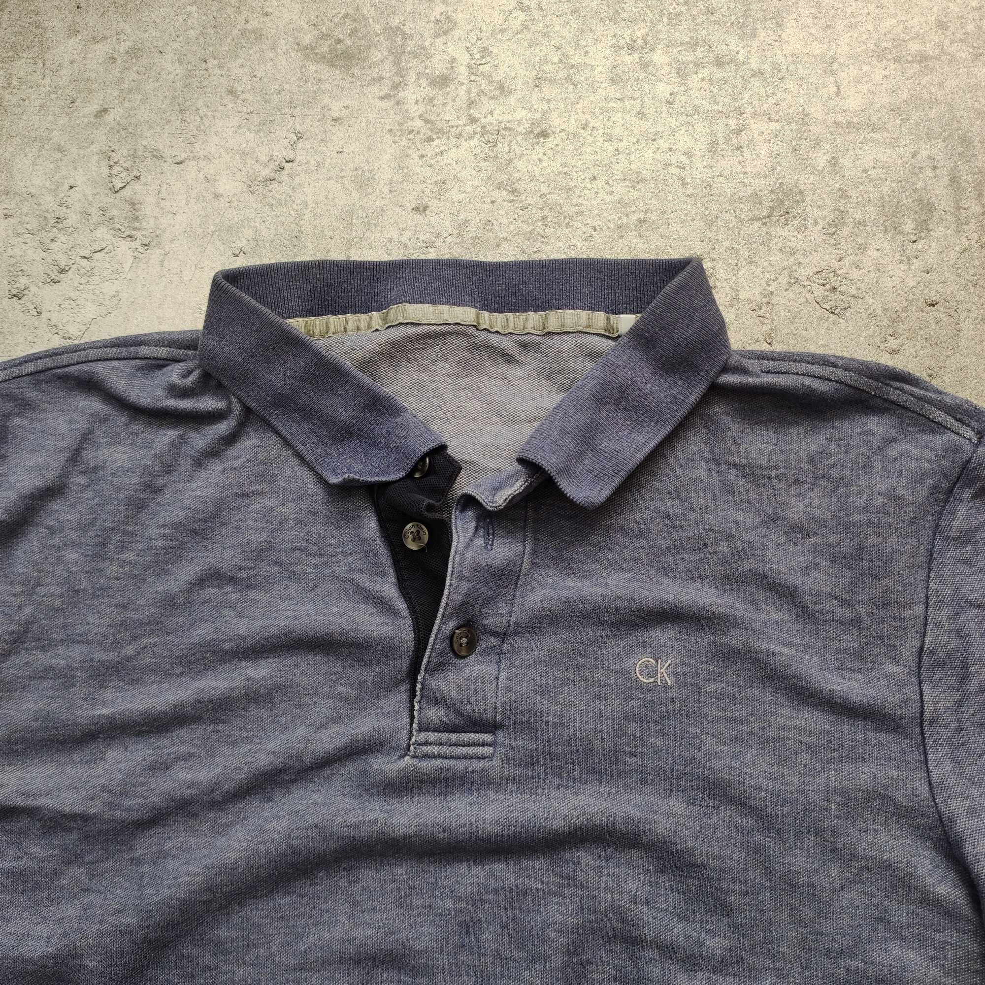MĘSKA Granatowa Koszulka Polo Elegancka Calvin Klein CK Bawełna Lekka