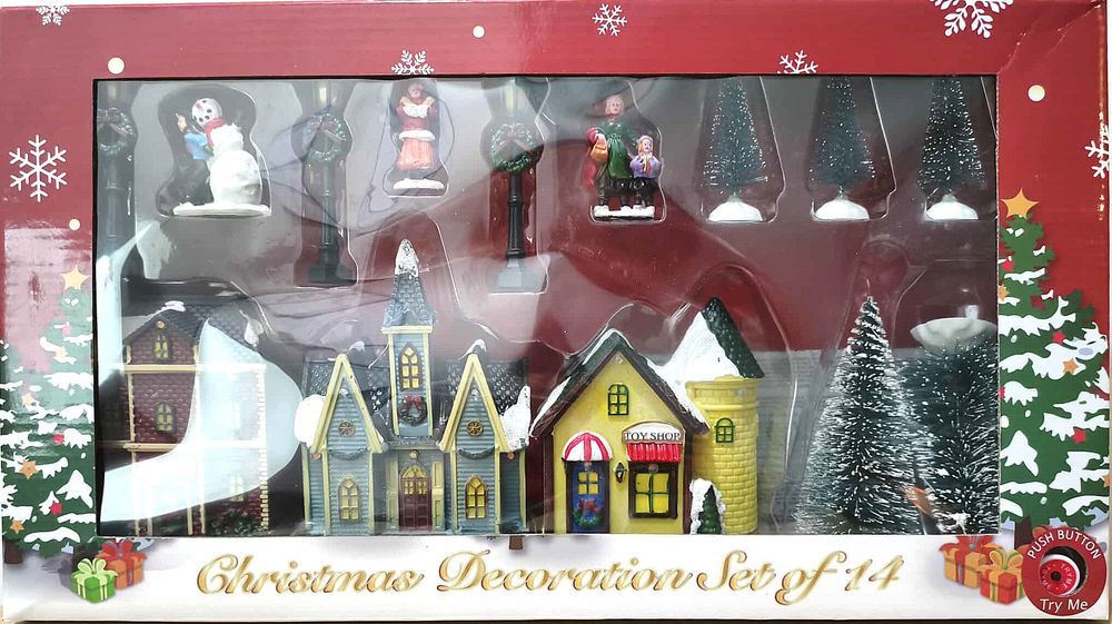 Zestaw figurek i domków bożonarodzeniowych