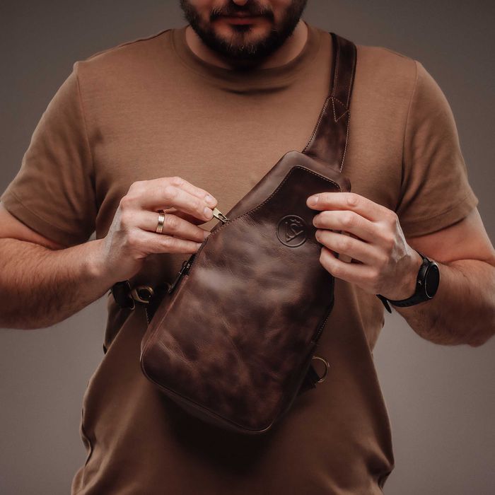 Сумка кожаная слинг мужская / Шкіряна чоловіча сумка через плече VS095