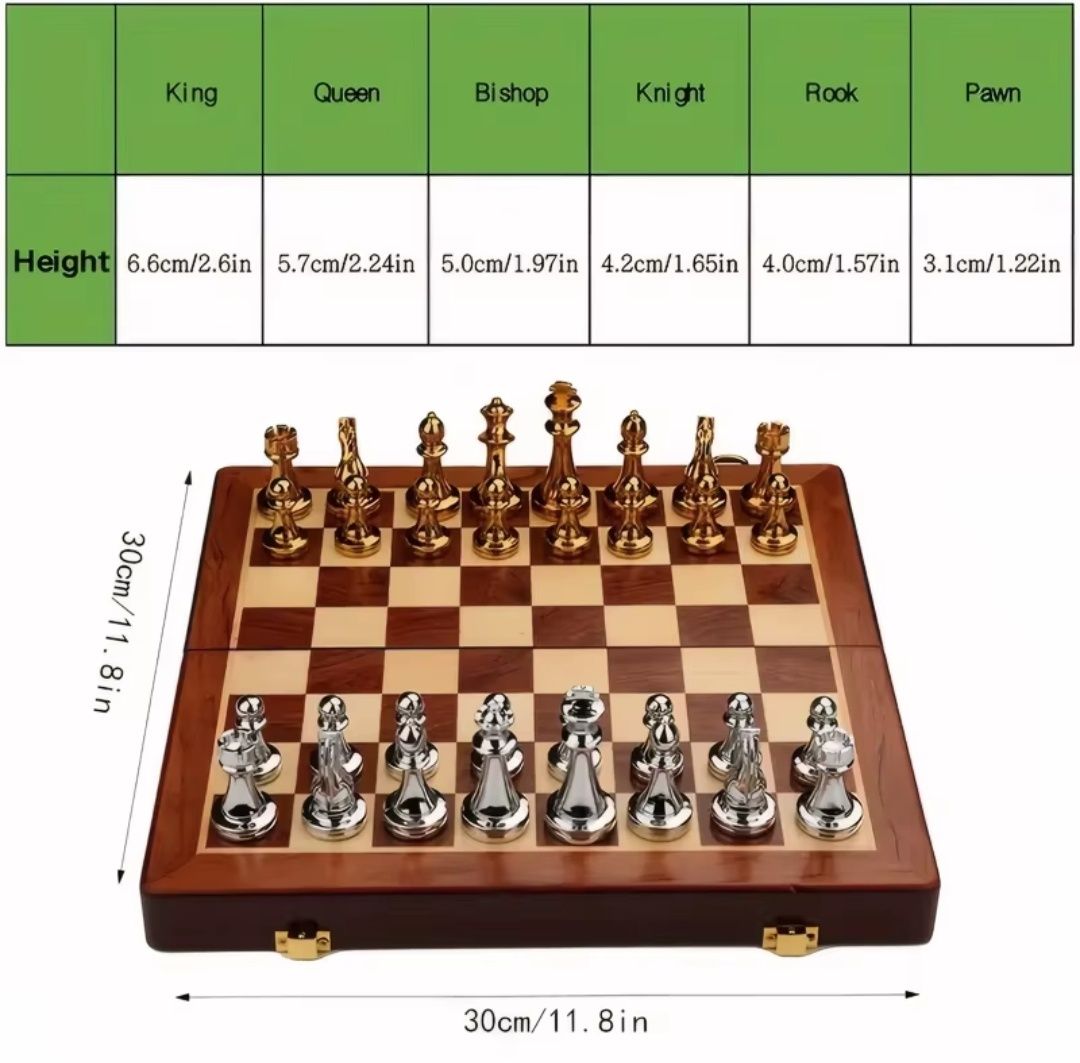 Conjunto de xadrez de madeira de luxo 30cm/11.81in Checkerboard dobráv