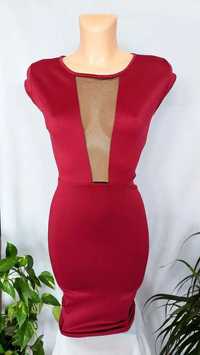 Elegancka czerwona sukienka midi rozmiar S