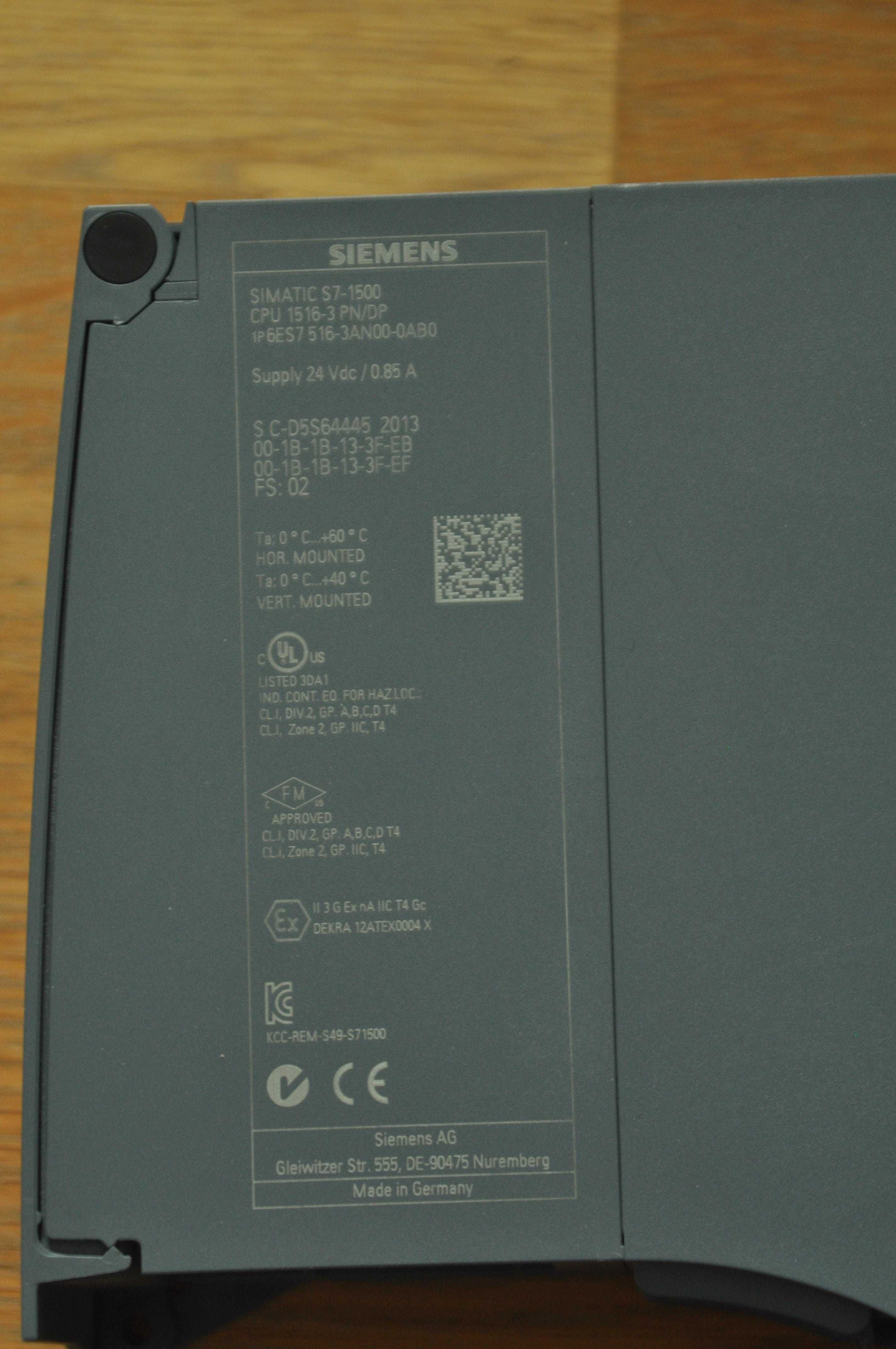 Siemens S7 1516 3PN/DP + MMC 256MB